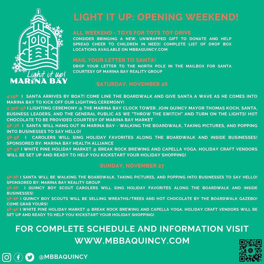 We are getting ready to in Marina Bay! Check out our opening weekend schedule of events!Plus check out our website (link in bio) www.mbbaquincy.com for a full schedule including what’s going on at your favorite restaurant or retailer!