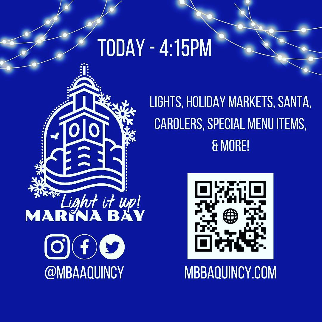 TODAY IS THE DAY! LET’S MARINA BAY!4:15p: Santa by Boat  🛥️4:30p: Lighting Ceremony with @mayortomkoch and Santa at the Marina Bay Clock Tower. Free hot chocolate courtesy of @marinabaymarket!5p-7p: Santa will walk the boardwalk, say hello, and take some pictures! 📸5p-9p: Victorian Carolers will walk the boardwalk and enter businesses spreading holiday cheer!5p-9p: @white_pine_market_  holiday market at @breakrockbrewing! 🛍️TOYS FOR TOTS TOY DRIVE - bring a new, unwrapped toy and drop it in a collection box to help deliver smiles this holiday season! 🧸LETTERS TO SANTA - there are two North Pole mailboxes on the boardwalk. One by Victory Point/Break Rock/Marina Bay Market. The other by the Gazebo/Port 305/Siros. Grab a letter and let Santa know what’s on your wish list!@reelhousemarinabay will be slinging specialty cocktails, complimentary hot cider, cookies, and fudge! 🤤@victorypointmb will be serving a special holiday cocktail - peppermint espresso martini! ️For a full list of events, toy collection sites, and more - visit www.mbbaquincy.com. Link in bio!