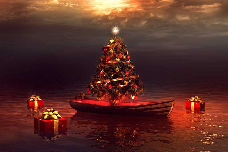 christmas tree in boat