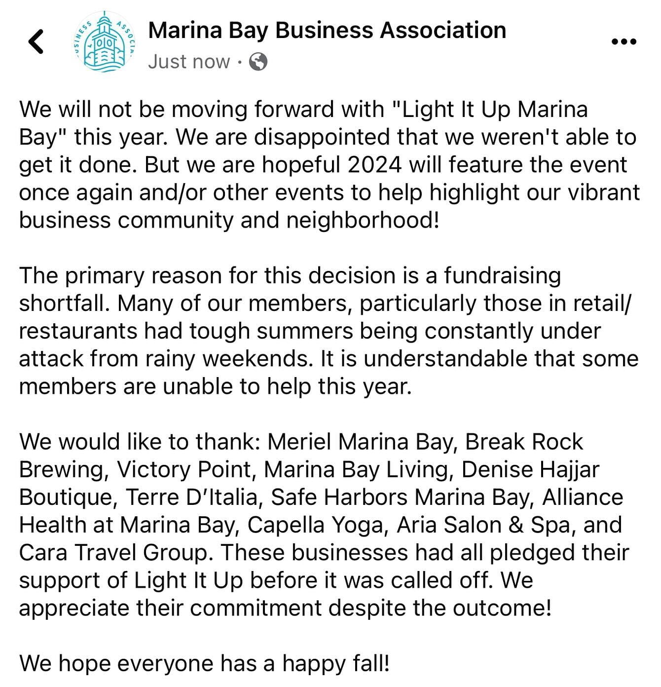 An update regarding “Light It Up Marina Bay”.