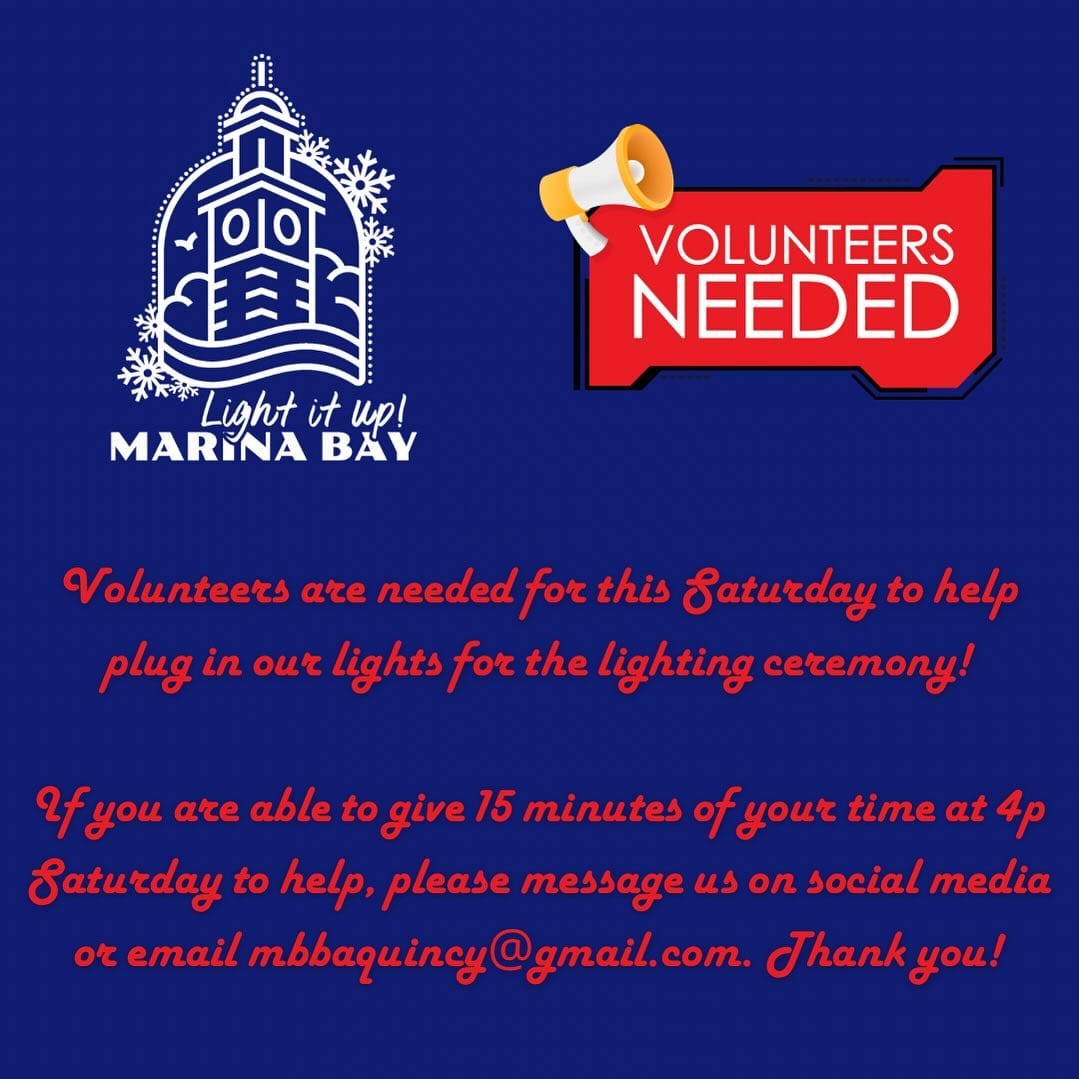 We could use your help! Do you have 15 minutes on Saturday to lend a hand with our lighting ceremony? If so, message us here or email mbbaquincy@gmail.comThank you!