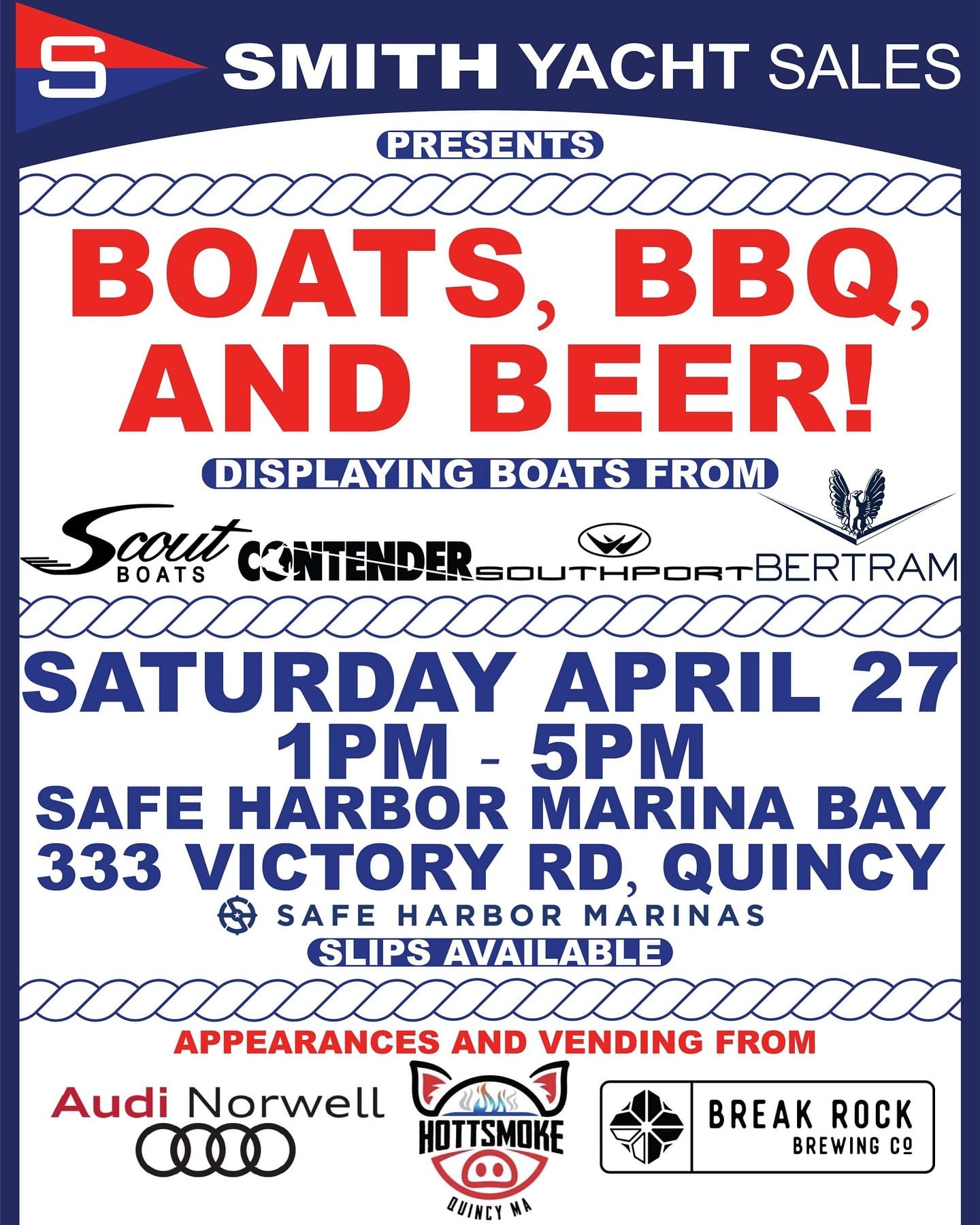 This Saturday @smithyacht are hosting a showcase @safeharbormarinabay ! @breakrockbrewing will be pouring  and @hott_smoke_bbq will be serving up delicious bbq!  @audinorwellma will also be on site!  Check it out!