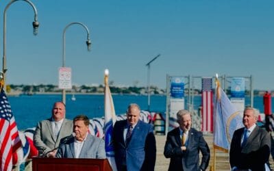 Beautiful day to celebrate a step forward on a more robust/regular ferry service courtesy of a $4.2 million dollar federal grant to upgrade the pier at Squantum Point Park! #squantumpointpark #marinabay #mbta #ferry #quincy