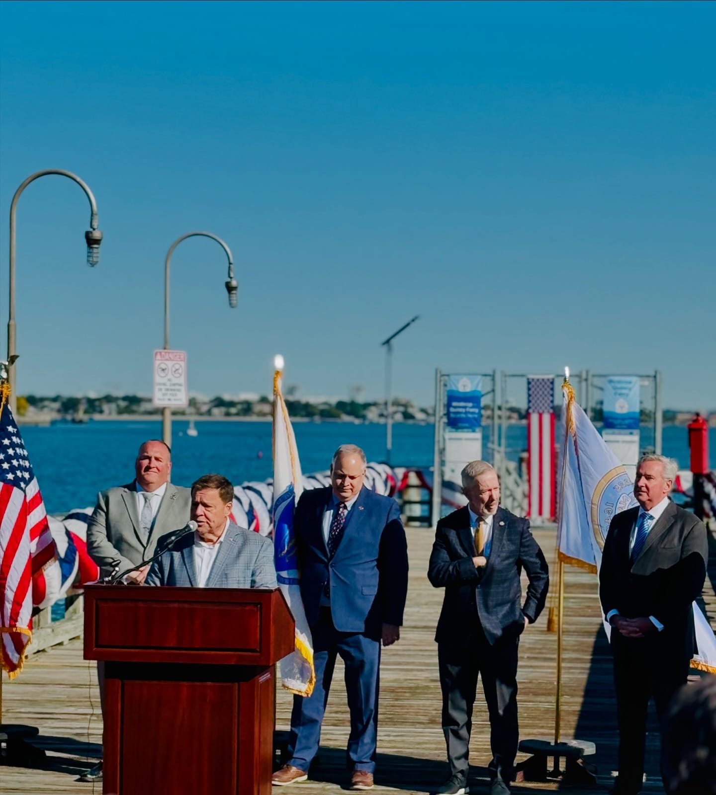 Beautiful day to celebrate a step forward on a more robust/regular ferry service courtesy of a .2 million dollar federal grant to upgrade the pier at Squantum Point Park!